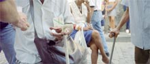 photograph of people swapping medicines  on street in Havana Cuba 1997